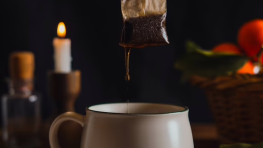 cozy tea time with a steeping herbal bag