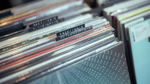 vinyl music records with labels