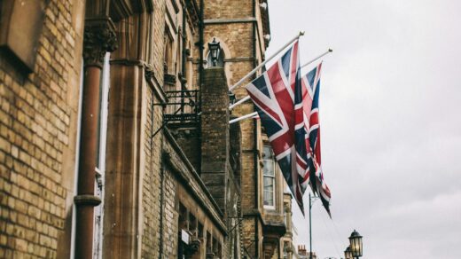 hanged flags beside building