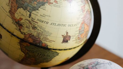 globes on wooden table