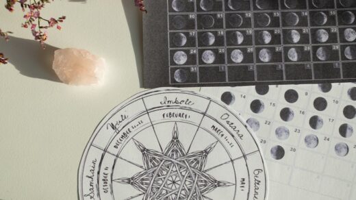 wheel of year by calendar on white desk