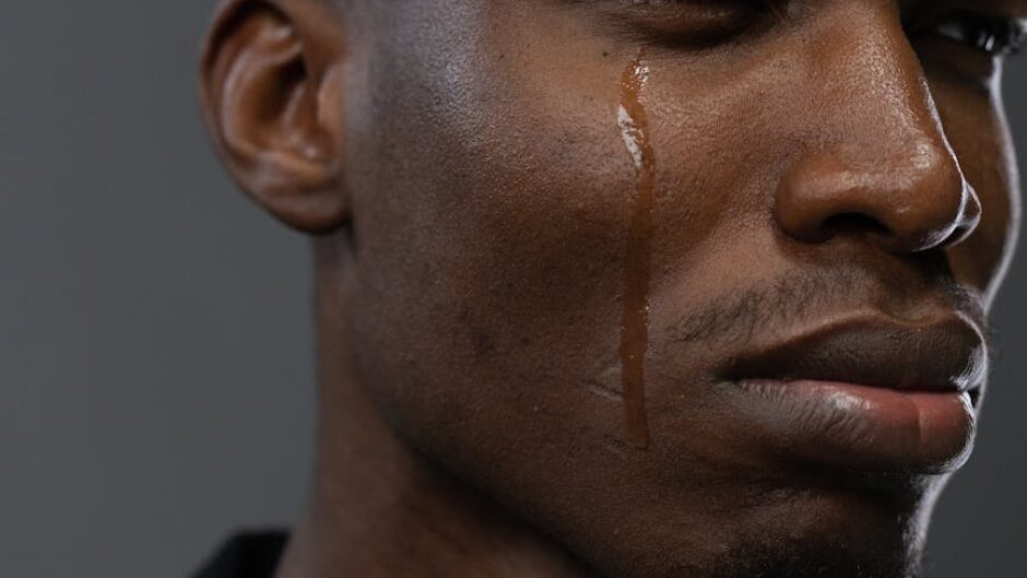 close up shot of a man crying