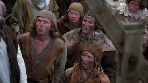 Still from Monty Python and the Holy Grail where the peasant says She turned me into a newt