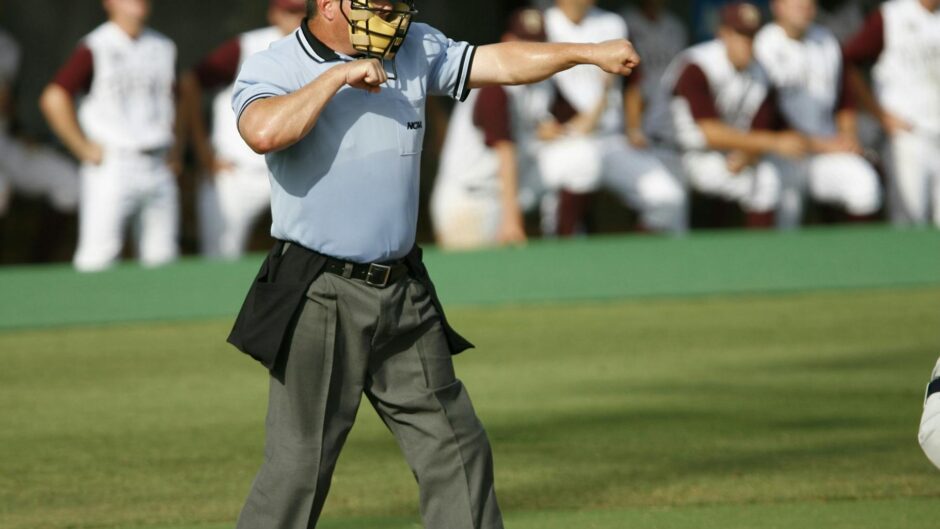 tilt shift photography of a baseball referee