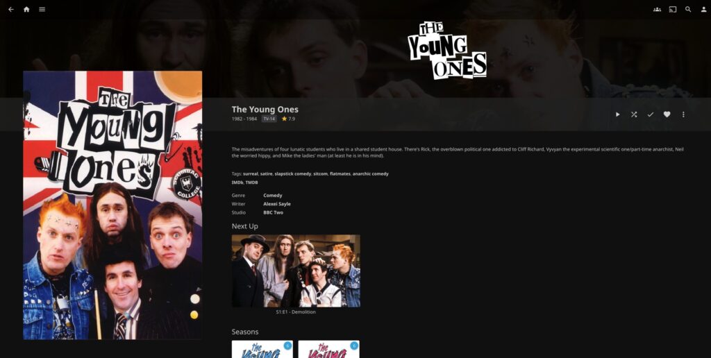 screenshot of jellyfin instance, showing The Young Ones in the media library